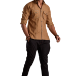 Urban Camel Brown Hunting Style Shirt | Premium Men's Sportswear | Classic Outdoor Design | Comfortable Cotton Fabric | Size 36-44